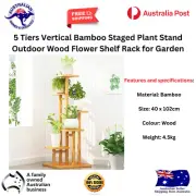 5 Tiers Vertical Bamboo Staged Plant Stand Outdoor Wood Flower Shelf Rack Garden