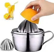Stainless Steel Lemon Squeezer Manual Citrus Juicer with Storage Cup 400ml 13oz with 2 Reamer Parts, Citrus Press DIY Juice Tool for Lemons Limes and Oranges in Kitchen