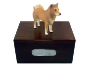 Beautiful Paulownia Wooden Personalized Urn With Finnish Spitz Figurine