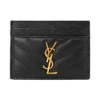 在飛比找PChome24h購物優惠-YSL MONOGRAM系列V字縫線魚子醬牛皮金釦名片夾(黑