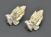 Real 10K Yellow Gold Diamond Cut Praying Hands Stud Earrings 2.3gr