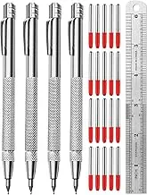 Scribe Tungsten Carbide Scriber, Knurled Aluminum Handle, 4-Pack with Bonus Marking Tips and Steel Ruler, Ideal for Detailed Crafting and Carving
