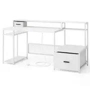 Giantex Study Writing Desk Computer Desk w/Monitor Stand & Storage Shelves Home Office Desk White