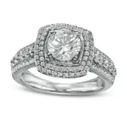 1.88 CT. T.W. Natural Diamond Double Cushion Frame Engagement Ring in Solid 10K Two-Tone Gold