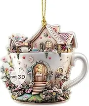 [Generic] 2D Flat Pendant - Fairytale Flower Cottage Acrylic Pendant | Women Purse Charm Collectible for Children Adults for Family, Friends, Classmates