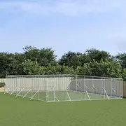 Outdoor Dog Kennel Silver 8x12x2 m Galvanised Steel Pet Shelter Large Enclosure