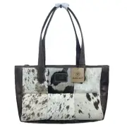 NEW Ariat Savannah Calf Hair Patchwork Large Leather Tote Bag Brown Women
