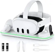 Charging Dock for Meta Quest 3, VR Charging Station with LED Light [On/Off] for