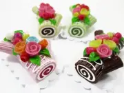 4 Mixed Color Log Roll Cakes Flower Rose Dollhouse Miniatures Food 16473