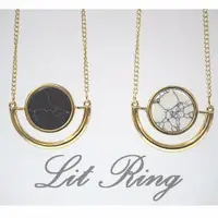 在飛比找蝦皮購物優惠-【Lit Ring】圓形松石項鍊。幾何 鏤空半圓形 鑲嵌黑色