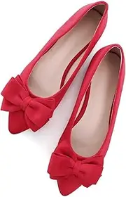 Sailing LU Bowknot Ballet Flats Womens Pointy Toe Casual Flat Shoes Suede Dress Shoes Wear to Work Slip On Moccasins