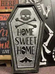 MAKERS HALLOWEEN Home Sweet Home COFFIN WALL DECOR Skull & Crossbones BATS