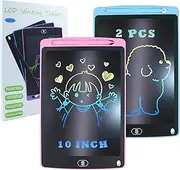 LCD Writing Tablet, 2 Packs Drawing Pads for Kids 3 4 5 6 Years Old 10 Inch Colorful Lines Doodle Scribble Boards Educational Toys for Boys Girls Road Trip EssentialsTravel Game Toys,Pink+Blue