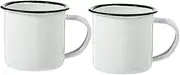 GOOHOCHY 2Pcs Vintage Enamel Water Cups Ergonomic Handheld Mugs Thickened Cups Decorative Drinkware for Home Shops Easy to Clean Stable Base