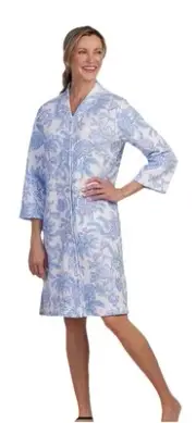 Miss Elaine Quilted Floral Print 3/4 Sleeve Snap Front Nightgown XL NWT