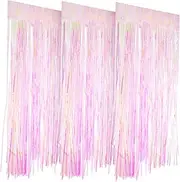 ARTIBETTER 3 Pcs Color Curtain Tinsel Foil Fringe Backdrop Pink Foil Fringe Curtain Silver Decor Bachelorette Fringe Curtains Tassel Curtains Tinsel Fringing Silver Curtain Plastic