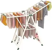 Giantex Clothes Drying Rack, Foldable Metal Laundry Drying Rack with Height Adjustable Wings, 16 Drying Rails, Sock Clips & Shoe Racks, Freestanding Gullwing Clothing Stand (Beige, 1.4m)