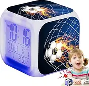 LED Alarm Clock for Teens, Football Design Alarm Clock, Football Alarm Clock, Kids Football Clock, Color Changing USB Football Clock - Football Alarm Clock, Square Table Clock with Soft Light, Cute