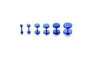 6pcs Flat Round Barbell Plug Stud Earrings 316 Surgical Steel Blue 3mm-12mm