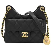 在飛比找Yahoo奇摩購物中心優惠-CHANEL Hobo Bag 經典雙C LOGO小牛皮金練