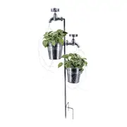 Solar Faucet LED Light with 2 Planters Retro Metal Faucet Garden Stake Lamp Outdoor Yard Lawn Decoration