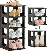UKKQES 5 Tier Shoe Rack，Shoe Organizer Shoe Rack for Small Spaces Plastic Vertical Narrow Shoe Shelves Closet Black Shoe Holder, Stand for Entryway Shoe Storage Boots Organizer Stackable Shoe Cabinet