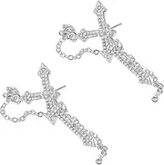 [TEMPNAP] 1pair Retro Unisex Cross Ear Vintage Rhinestone Earrings for Parties Dancing and Everyday Wear Stylish Ear Accessories for Men and Women
