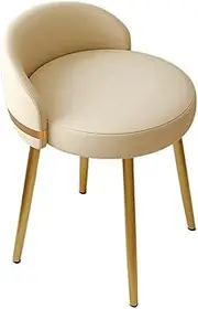 TINGTINGLI Makeup Stool, Bedroom Dresser Chair, Low Back Chair, Swivel 360° Stool, Cream Style Makeup Chair, Cross Reinforcement Design, Stable and Strong Load-bearing(White+Gold)