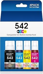 JYZBRW 542 Ink Refill Bottles Compatible for 542 Ink Refill Bottles Work with ET-5150 ET-5170 ET-5180 ET-5800 ET-5850 ET-5880 ET-16600 ET-16650 Printer Combo Pack(BK C M Y)