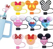 9 pcs Silicone Straw Covers Cap for Stanley 20 30&40 Oz Cup,10mm Diameter Different Cute Mouse Ears Straw Toppers for Stanley 40Oz Tumbler, Dust-Proof Straw Caps for Water Bottle (Cute Micke)