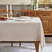 Faux Linen Tablecloth Rectangular for Dinning Room, Washable Stain Resistant Rectangle Table Cloth for Kitchen, Rustic Farmhouse Style Room Decor for Party, Beige, 152cm x 259cm