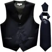 New Men's Solid Tuxedo Vest Waistcoat & Ascot Cravat Navy Blue formal wedding