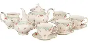 Gracie China By Coastline Imports Vintage Green Rose Porcelain 11-Piece Tea Set,