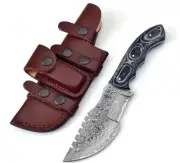 Handmade Damascus Steel Tracker knife Leather Sheath