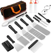 16-Piece Griddle Accessories Kit - Heavy Duty Stainless Steel BBQ Tools Set