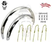 Vintage Lowrider 26" Classic Std Balloon Chrome Fender Set Twisted Style Braces.