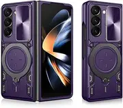 Magnetic Bracket Ring Phone Cases for Samsung Galaxy Z Fold 6 5 4 Case Metal Sliding Window Protective for ZFold6 Cover,Purple,for Samsung Z Fold6