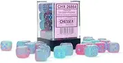 Chessex Luminary Dice Set 36 12mm Dice Gel Green and Pink with Light Blue