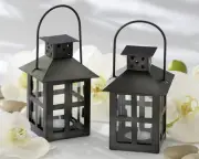 25 Luminous Black Mini Lantern Tea Light Holder Wedding Favors Table Decor