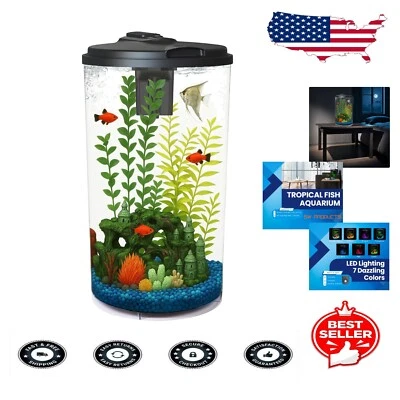 Impact-Resistant 360 Aquarium Kit with RGB LED & Powerful Filter for Betta Fish