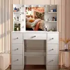 White LED Dressing Table Makeup Mirror Set Vanity Make up Desk with 7 Drawers