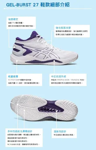 ASICS GELBURST 27 一般楦 男女籃球鞋 速度型 異色款/ 28cm