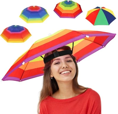 4 Pack Umbrella Hat with Elastic Band, Fun Colorful party Hats, Hands-free...