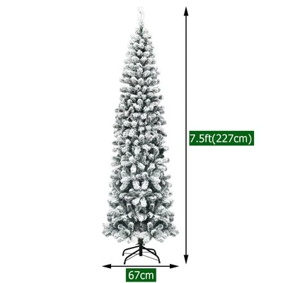 Pre-Lit Snow Flocked Slim Christmas Tree with Warm LED Lights, 1.4-2.27m