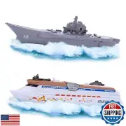 Crelloci 2PCS Aircraft Carrier Toy Cruise Ship with Lights and Sounds, Model