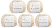 5 Ball%100 Mercerized La Mia XL Mercerized Cotton Total 8.8 oz. Each 1.76 oz (50g) / 103 Yrds (95m) Super Soft, Medium Worsted, Afghan, Yarn, Cream -174