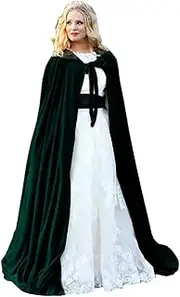 [Portsvy] Burgundy Womens Wraps Elegant Velvet Hooded Wedding Cloak Winter Long Cape