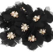 2.36 Inch Rhinestone Chiffon Flower, 10 Pcs Fabric Appliques, Black