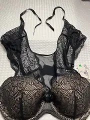 B.Tempt’d Bralette L Floral Lace Boudoir Sexy Cropped Stretchy Adjustable Black