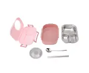 Bento Lunch Box Stainless Steel Compartment Thermal Bento Box Double Layer Bento Containers for Students, Pink